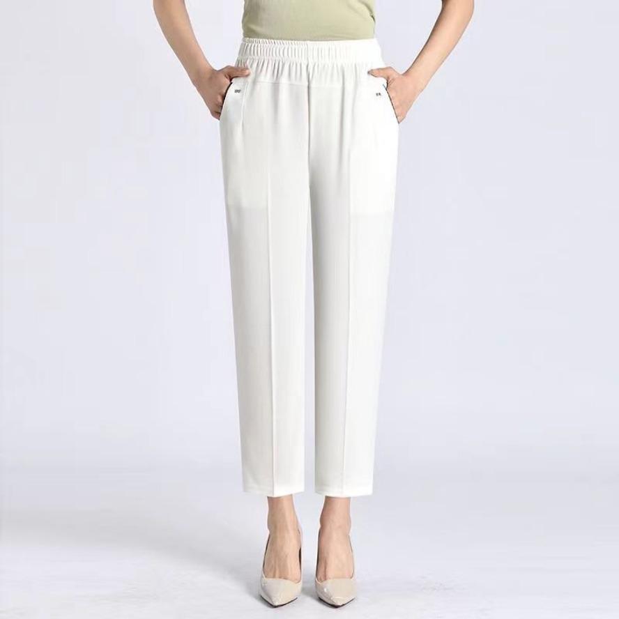 

VEZFAA Повседневные прямые брюки длиной девять восьмых с высокой эластичной талией для женщин среднего и старшего возраста, размеры плюс от 5XL до 8XL, с карманами XXXXXXXXL белый