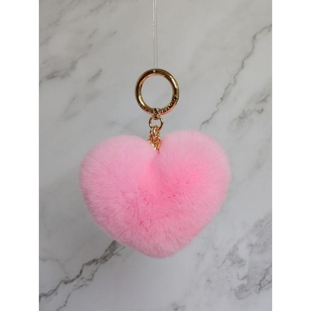 MAIA Rabbit Fur Heart Keychain & Charm - Pink