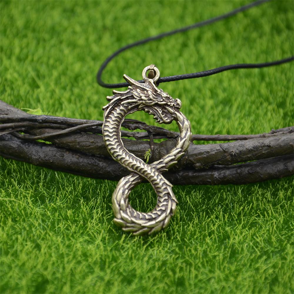 Goth Ouroboros Norse Vintage Dragon Necklace Pendant Gothic Accessories Amulet Viking Runes Jewelry Neclaces Women Men