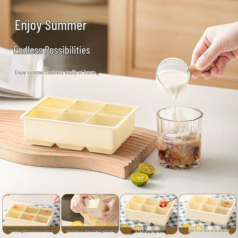 Free Shipping: Large Food-Grade Silicone Ice Cube Tray with Lid for Household Use