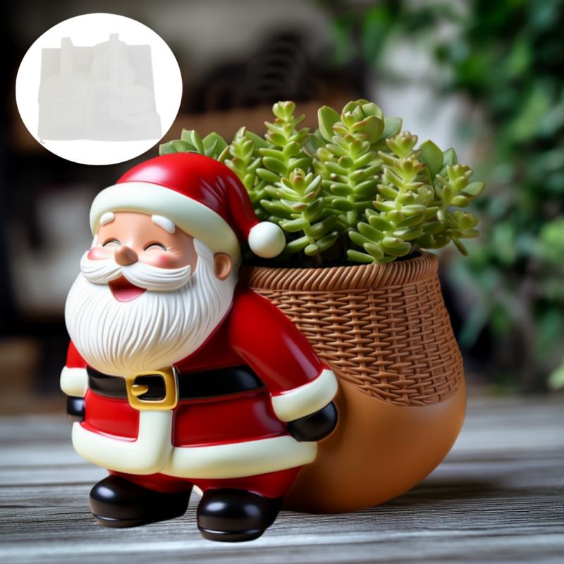 Santa Claus backpack succulent plant flowerpot resin silicone mold Santa Claus gift bag storage box candle cup gypsum molds