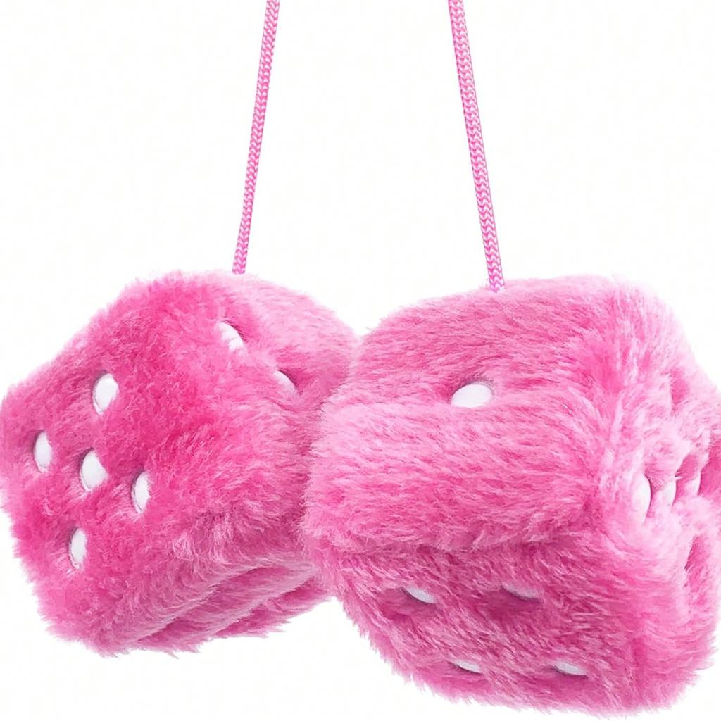 Couple Fuzzy Dice With Leather Dots Retro Car Mirror Hanging Accessories For Car Decoration