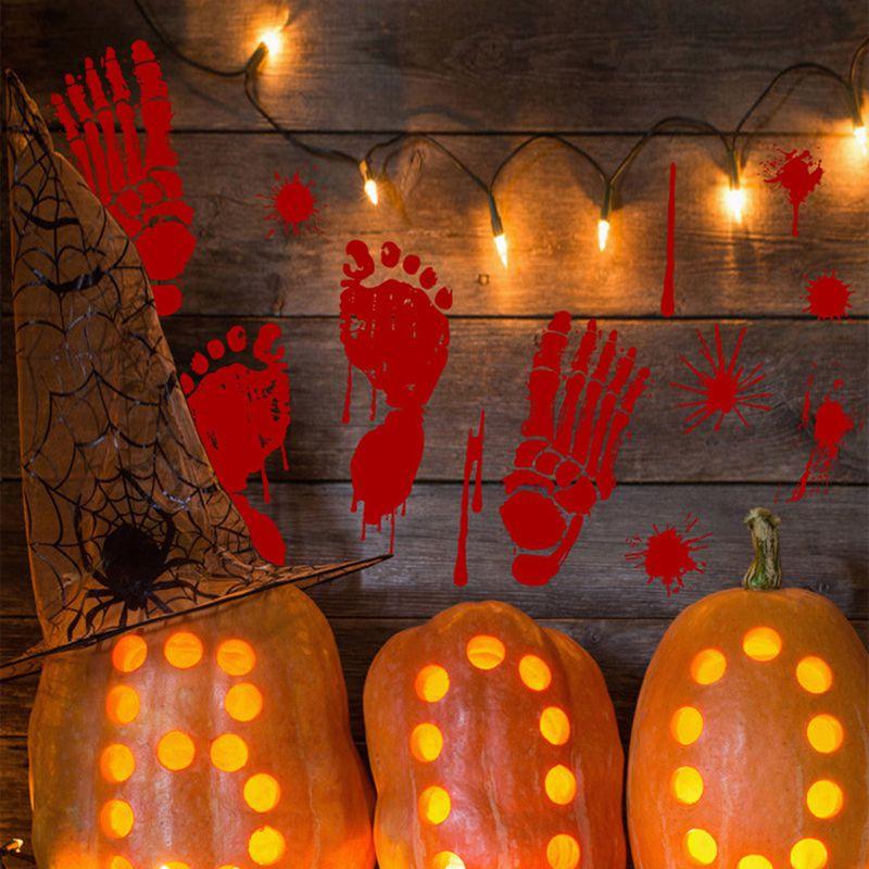 Scary Halloween Bloody Hand Foot Print Stickers For Realistic Zombie Party Decor