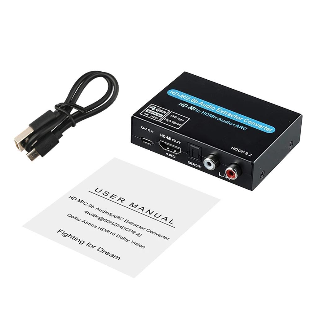 

Экстрактор звука HDMI 2.0 4K 60 Гц Поддержка 5.1-канального HDMI2.0b Переключатель HDMI на HDMI Audio ARC со связью по звуку Стерео для Apple TV PS4 чёрный