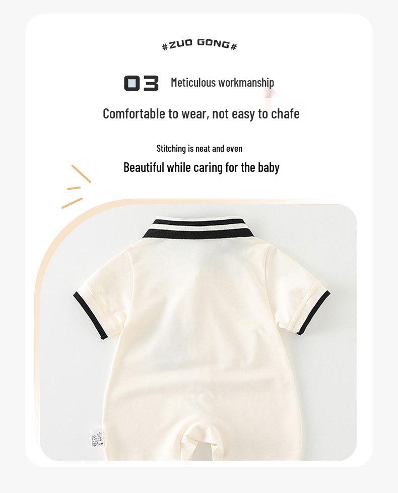 Summer Short Sleeve Baby Bodysuit with Puppy Cartoon Design - Newborn Boy Romper