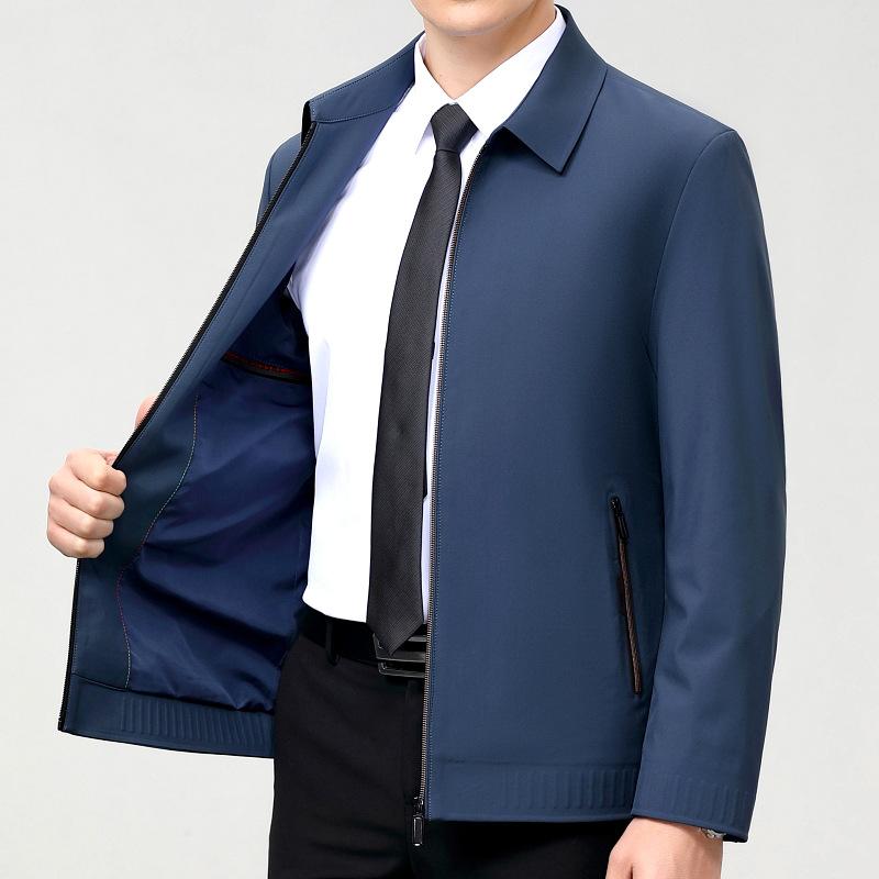 Spring and Autumn Middle-aged Jacket Men's Business Casual Iron-free Civil Servant Top Coat Thin Zipper Lapel Jacket