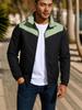 European-American Color Block Men's Stand-Up Collar Jacket - Trendy Autumn/Winter Outerwear