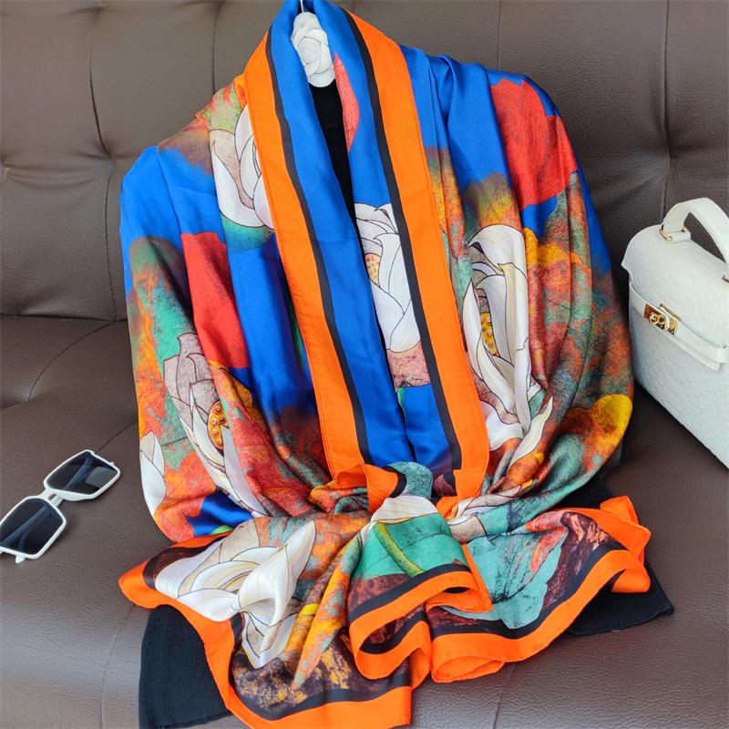 New 180*90cm classic Silk Scarf Women Foulard Office lady Large Fashion Print Beach Hijab Shawl Warp Bandanna Muffler Pareo
