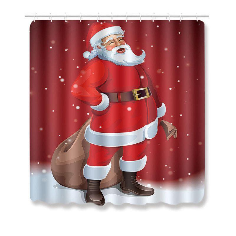 4pcs Shower Christmas Curtain Toilet Cushion Set Cover Mat Pad Rug Xmas Bathroom