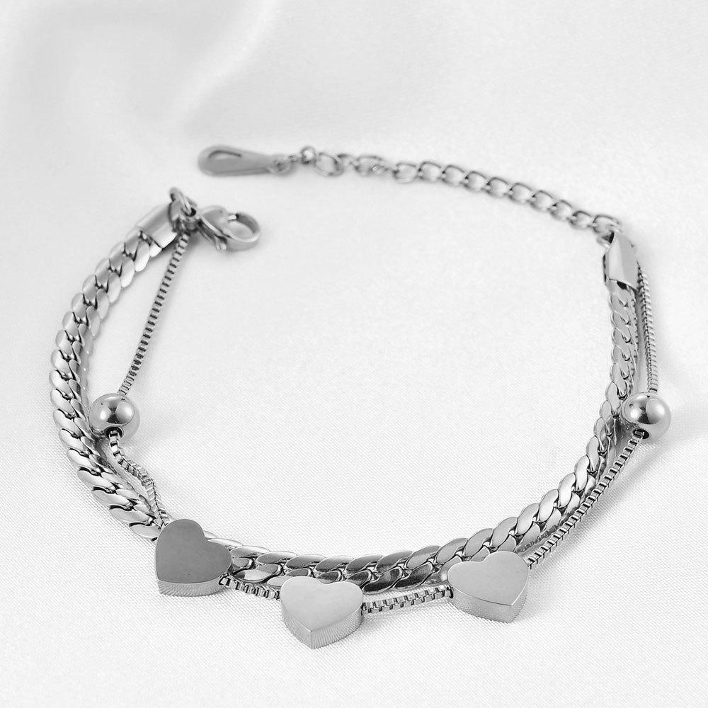 8MM Smooth Surface Heart 18K Gold Stainless Steel Double Layer Bracelet, Laser Engravable