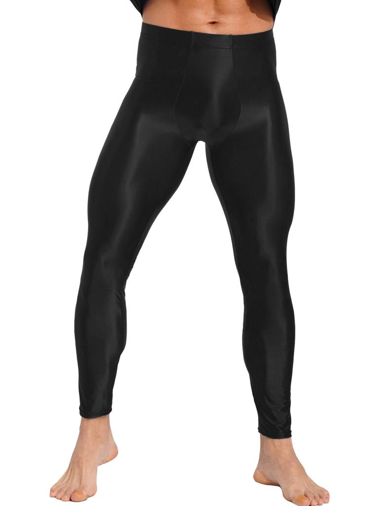 Mens Shiny Solid Color Skinny Pant Gym Fitness Sports Leggings Tights Glossy Stockings Pantyhose