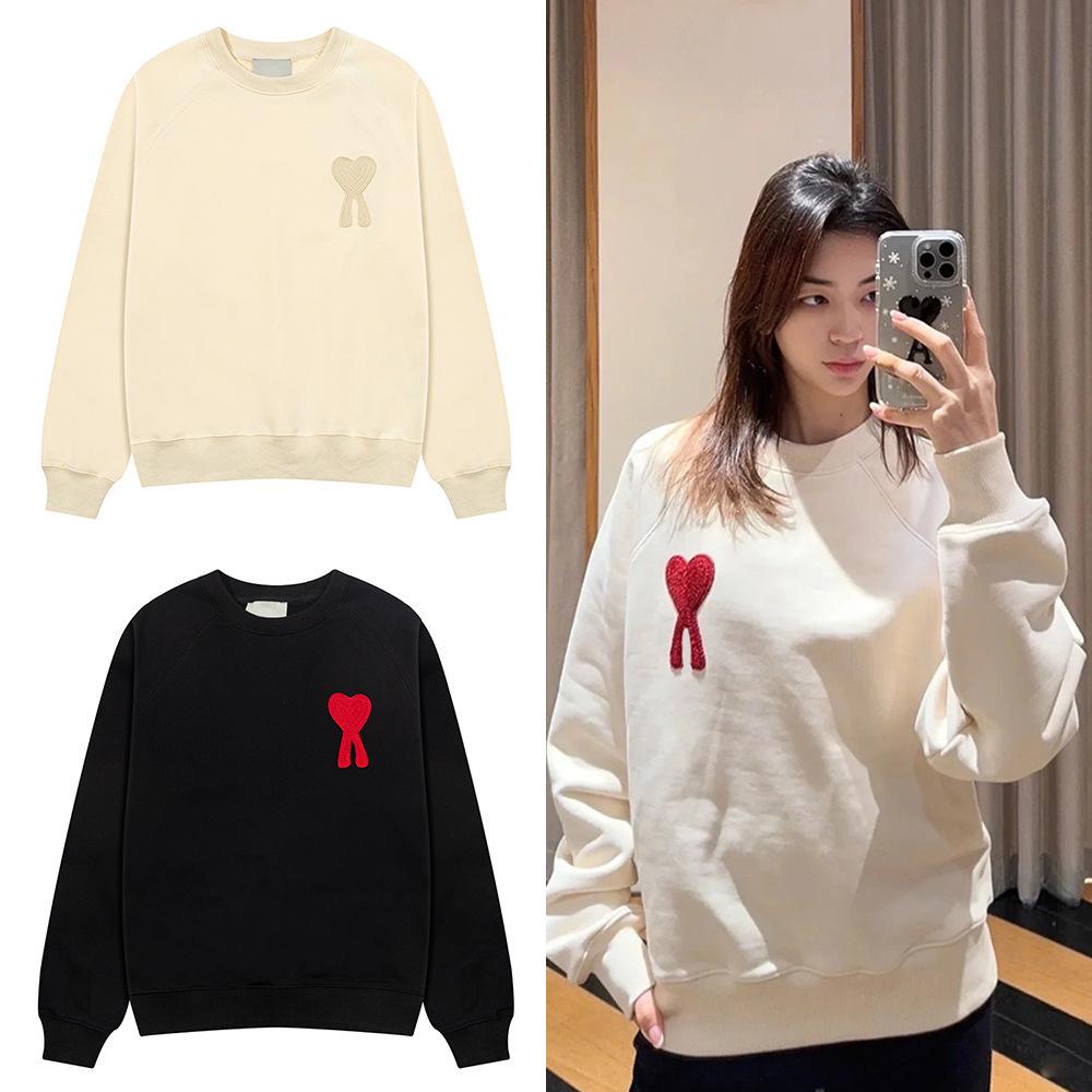 Sweat à capuche au crochet pour automne-hiver, unisexe, avec broderie en forme de cœur, manches longues, col rond.