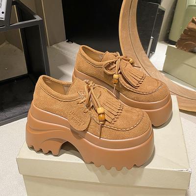 Chaussures Simples à Plateforme Tendance Automne Nouveau Daim Bout Rond Lacets Avant Antidérapantes Résistantes à l'Usure Talon Moyen Chaussures Basses