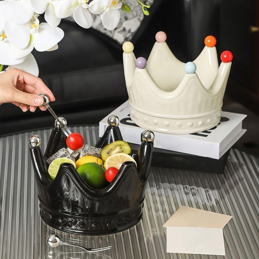 Ceramic Crown Fruit Tray with Fork Rustproof Dessert Salad Fork Home Gatherings