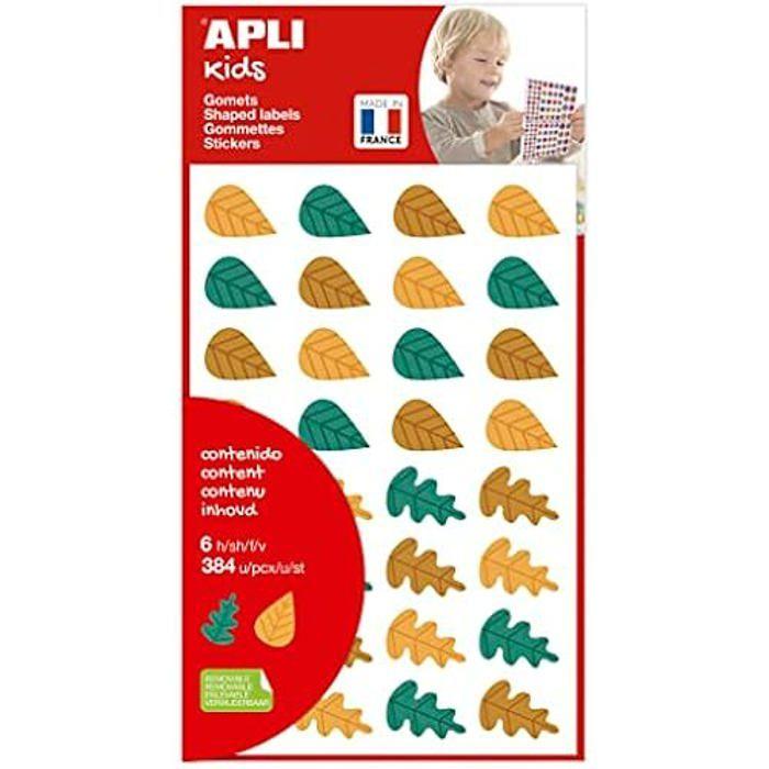 APLI Kids 19472 - Gommettes feuilles d'arbres d'automne - 2 formes de feuilles - 6 feuilles de gommettes - Couleurs: Vert, orange