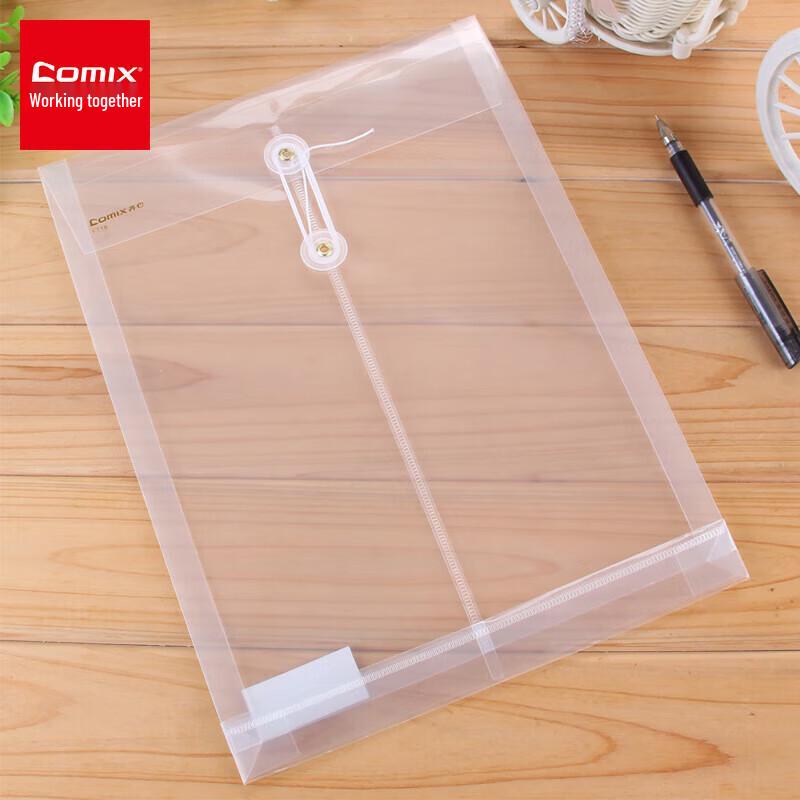 COMIX A4 Transparent Vertical File Bags with Rope Closure