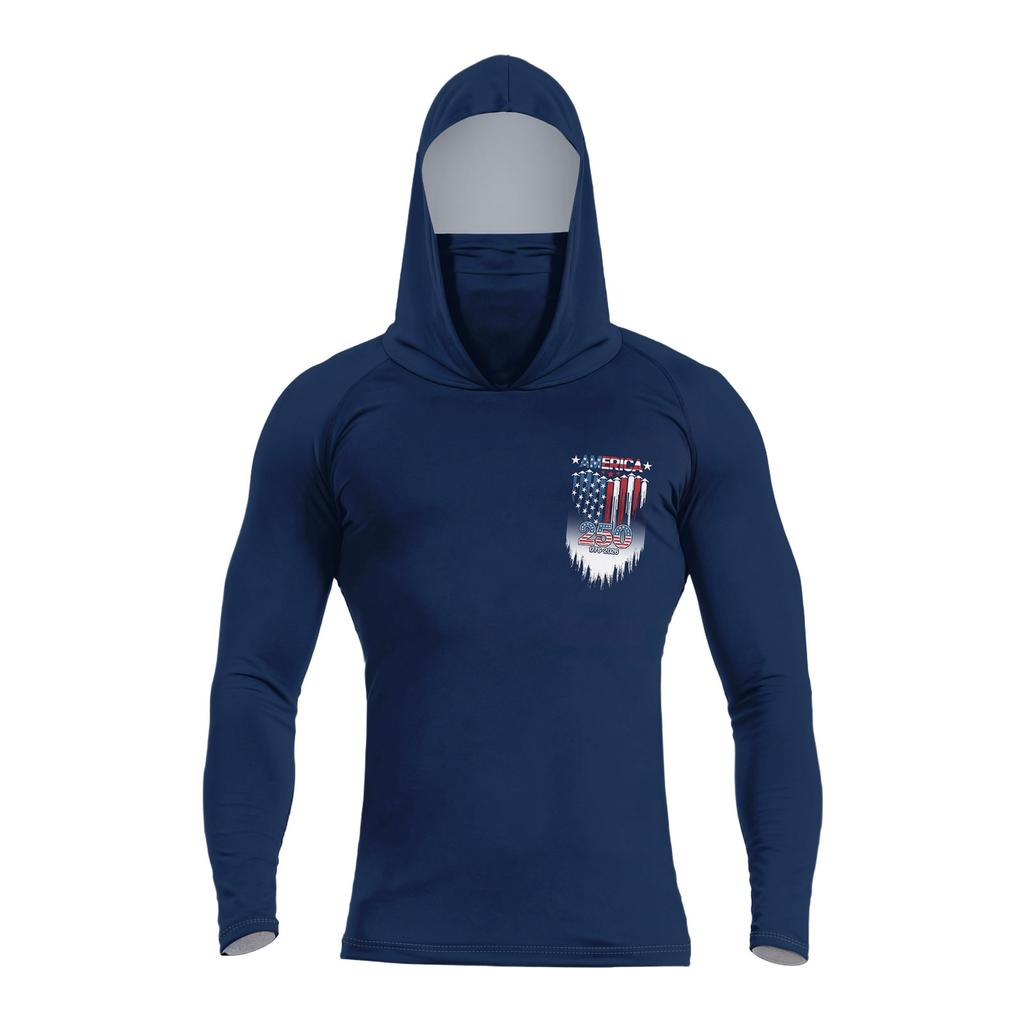 Men's Summer Casual Long Sleeve Hoodie Quick Dry Flag Print Sun Protection Shirt Fishing Fitness Sports Outdoor Wear