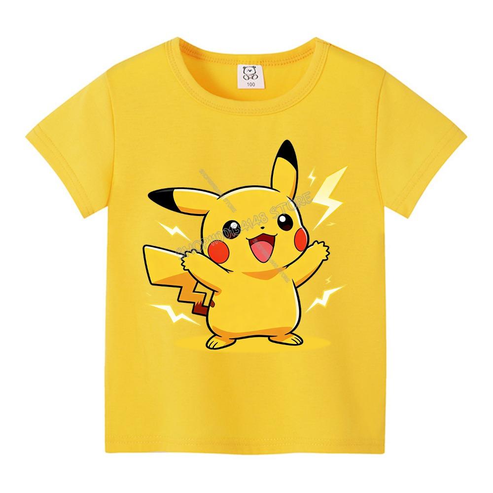 Pokemons T-shirt for Children Round Collar Clothing Pikachu Short Sleeve Kawaii Anime Clothes Cartoon Sunmer Tee Top Kids Gift