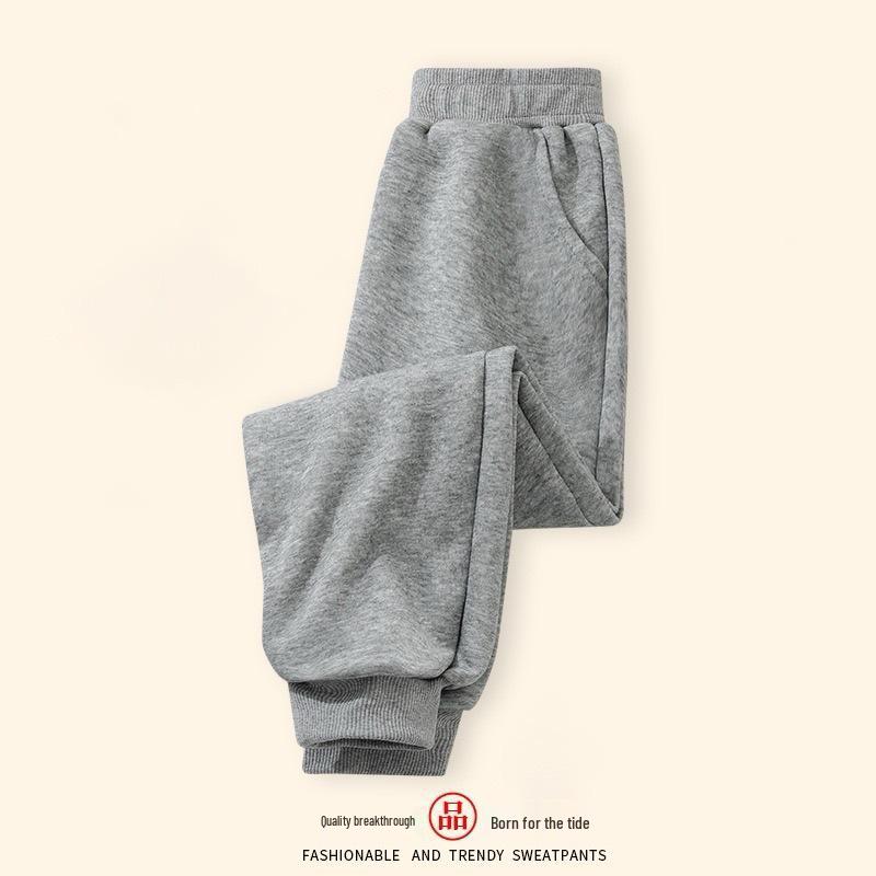 2025 Stylish Boys' and Girls' Solid Color Sweatpants with Ribbed Cuffs for Autumn and Winter