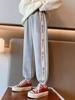 2023 Girls' Plus Velvet Sweatpants: New Autumn/Winter Casual Cuffed Trousers for Middle and Large Children.