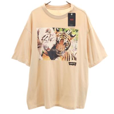 Unused Tiger Photo Print Short Sleeve T-shirt S Pale Orange Animal Women Used