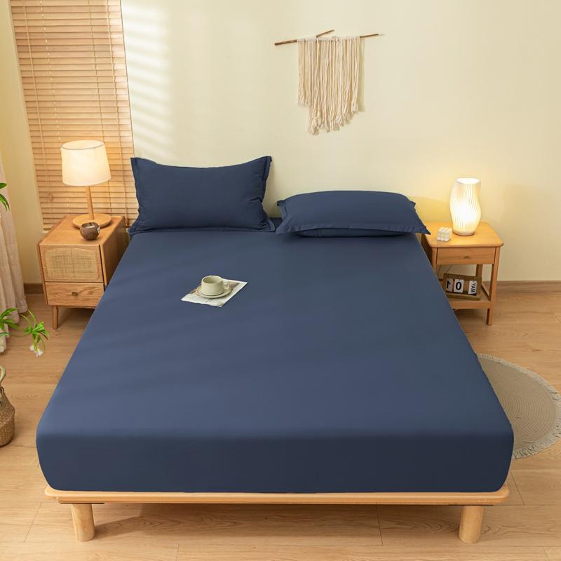 Fitted Bed Sheet with Elastic Band Solid Color Soft Mattress Cover for Single Double King Queen Bed 90/120/140/150/160/180x200cm