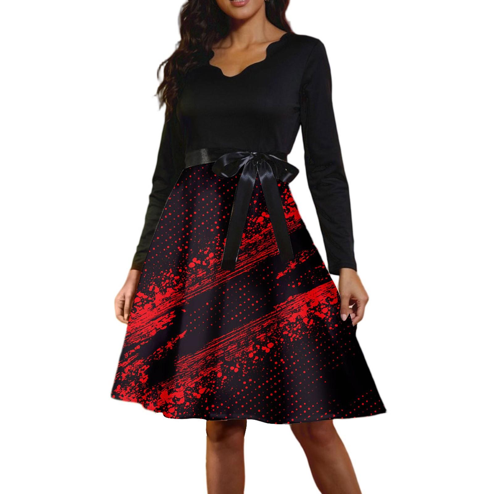 

Женские повседневные модные винтажные длинные платья с длинным рукавом на Хэллоуин и графическим принтом XXL чёрный