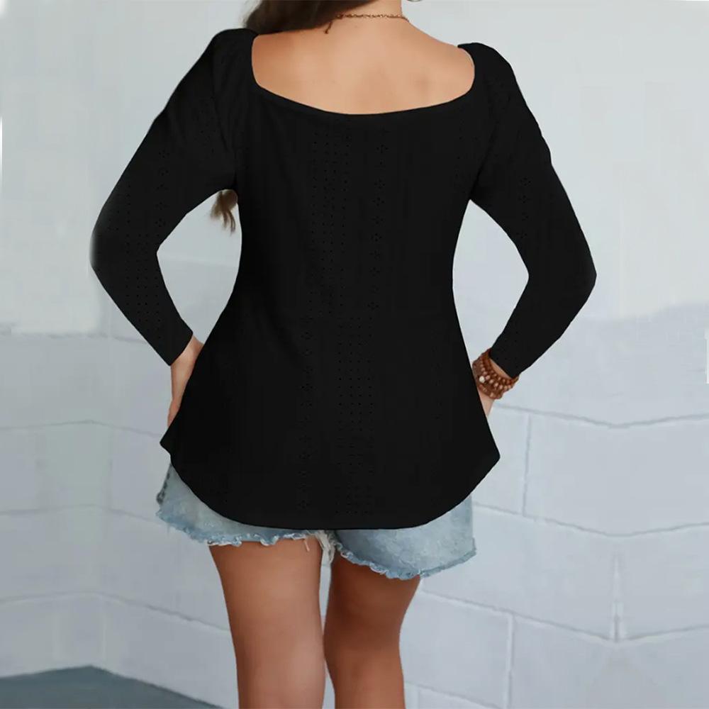 Hot Sale Large Size Women's Casual Simple Style T-Shirt Spring and Summer Fashion Versatile Commuter Long Sleeve Top