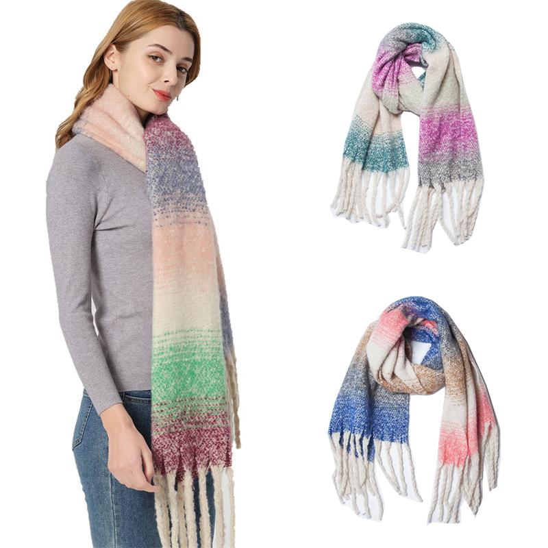 

Tassel Gradient Women s Shawl Yarn Coarse Polyester Circle Keep Warm Color Scarf