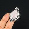 Rozenkwarts Steen Solitaire Ambachtelijk Trendy Bloem Ring Maat 6.5 Sterling Zilver