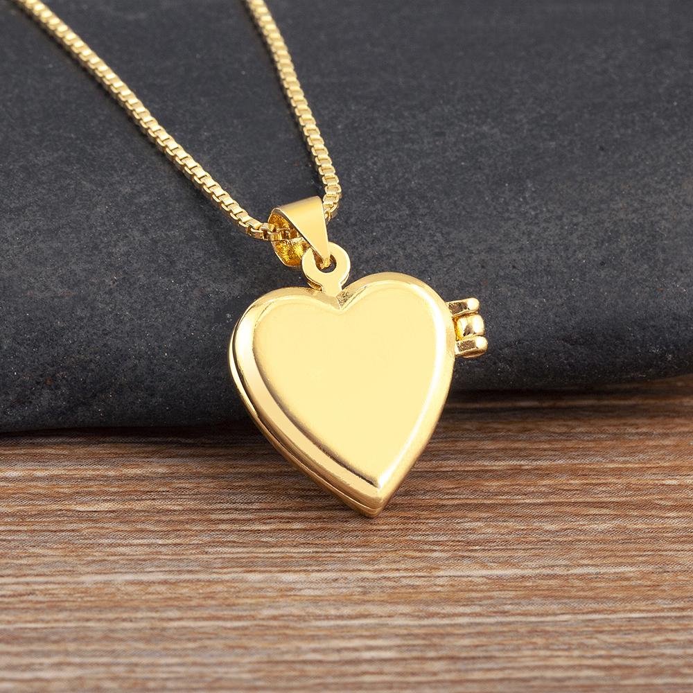 Nidin New Creative Design Love Heart Shape Flip Pendant Necklace For Women Men Family Photos Souvenir Jewelry Accessories Gifts