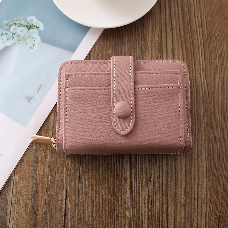 

Модный новый кошелек женский короткий однотонный простой многокарточный студенческий кошелек антимагнитный кошелек для мелочи женский розовый