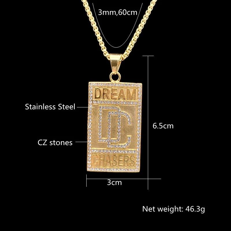 Evropský a americký DC čtvercový diamantový přívěsek retro hip-hopový náhrdelník pro muže a ženy