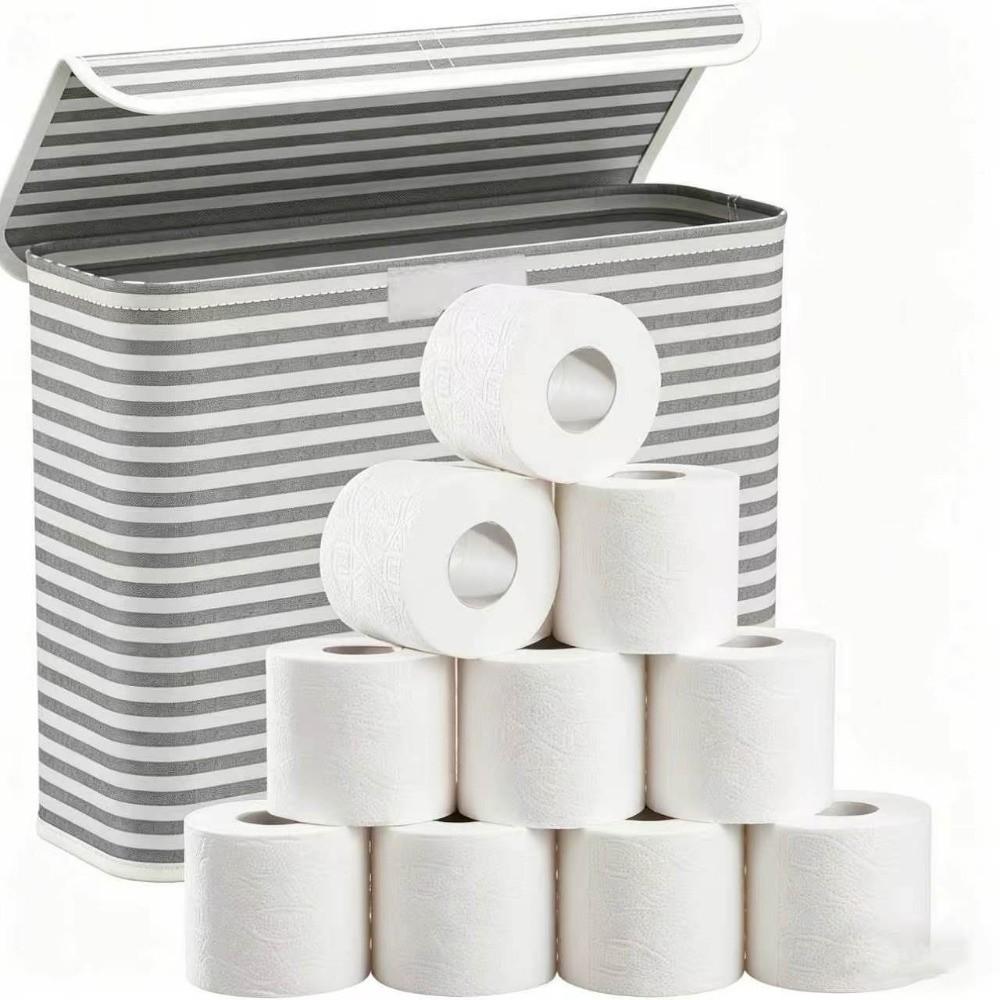 Container Foldable Toilet Paper Holder Stripe Printed Space-Saving Bathroom Tissue Box With Lid Laundry Basket Hotel