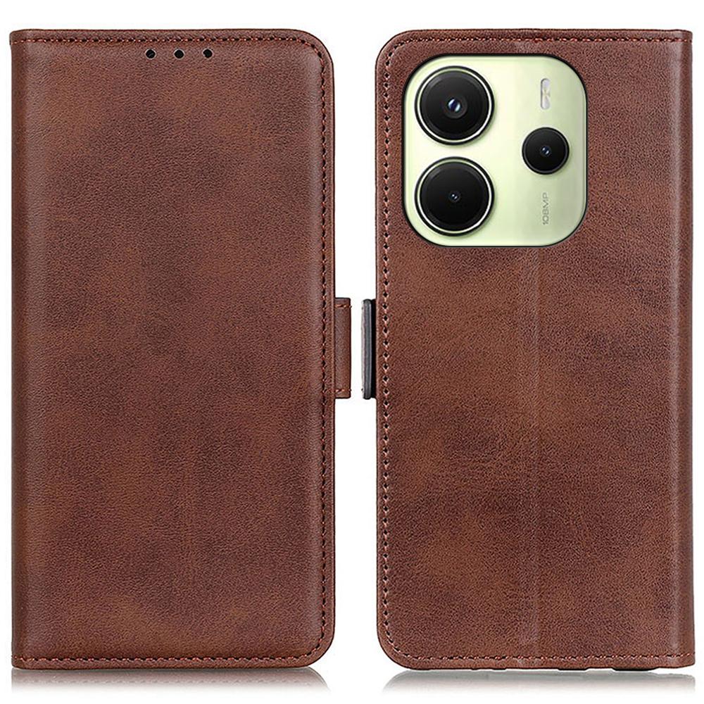 For Xiaomi Redmi Note 14 4G (164.84mm) Case Stand Cowhide Texture PU Leather Phone Cover
