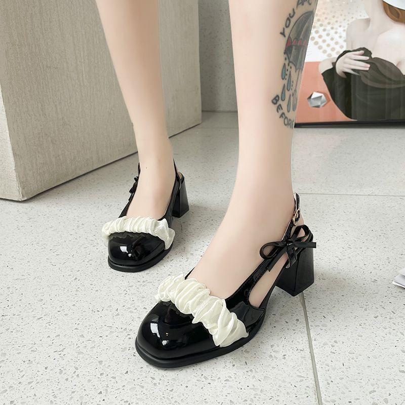 French bag head sandals medium heel single shoes 2025 summer and autumn new fairy style with skirt thick heel Mary Jane single shoes