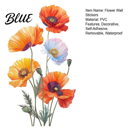 Waterproof Floral Window Clings 2Pcs Watercolor Flower Wall Stickers PVC Decals Peel And Stick DIY Murals for Home Art Decor Removable Orange Vinyl