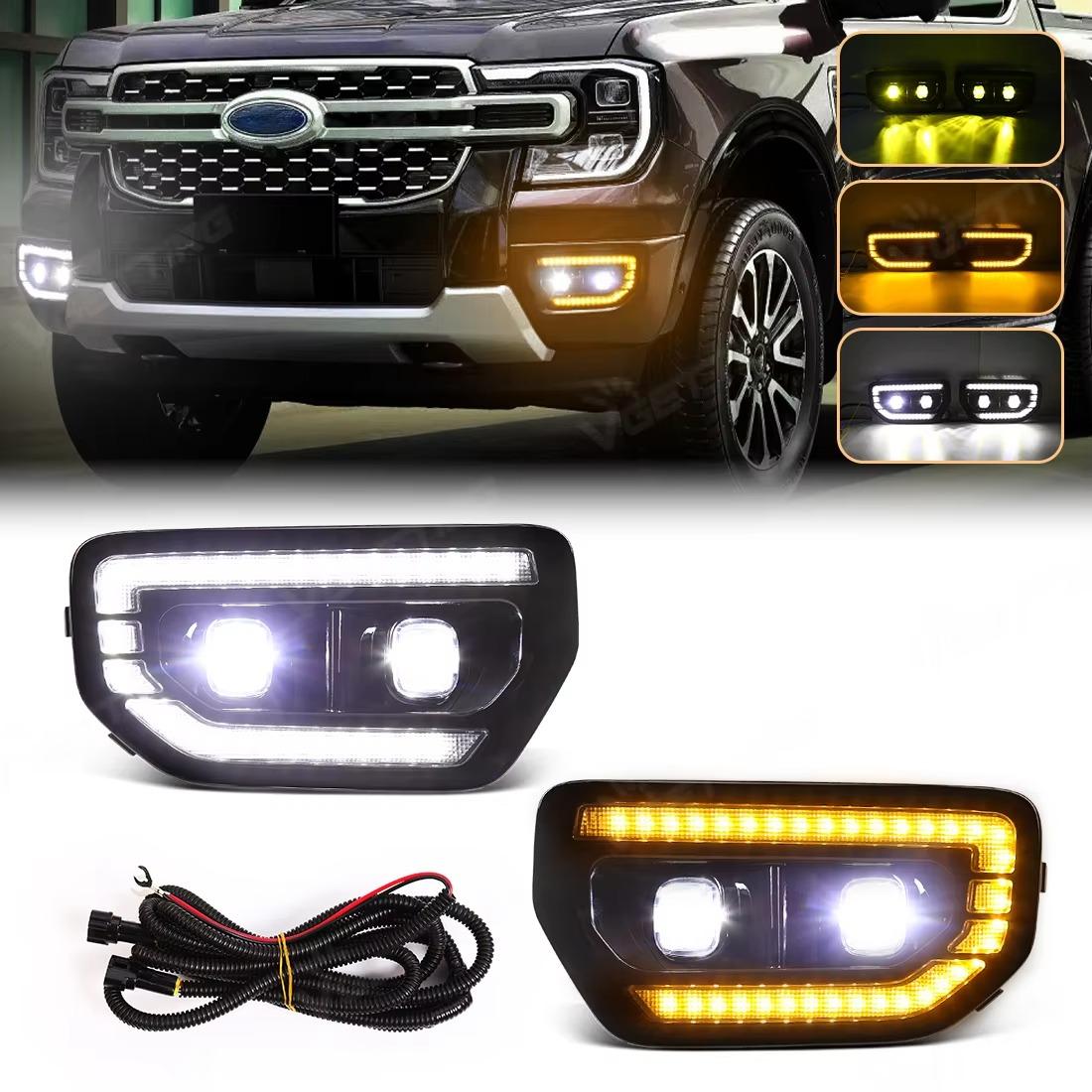 Дневные ходовые огни (ДХО) для Ford Ranger Tremor Wildtrak Светодиодные дневные ходовые огни Автомобильные противотуманные фары Белый Желтый Передний бампер Дневные огни