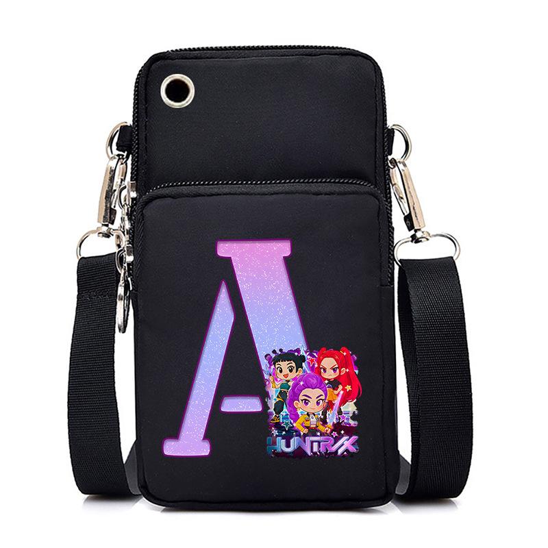 Anime Cartoon Peripheral 26 Letters Mobile Phone Bag Multi-Function Vertical Square Black Messenger Bag
