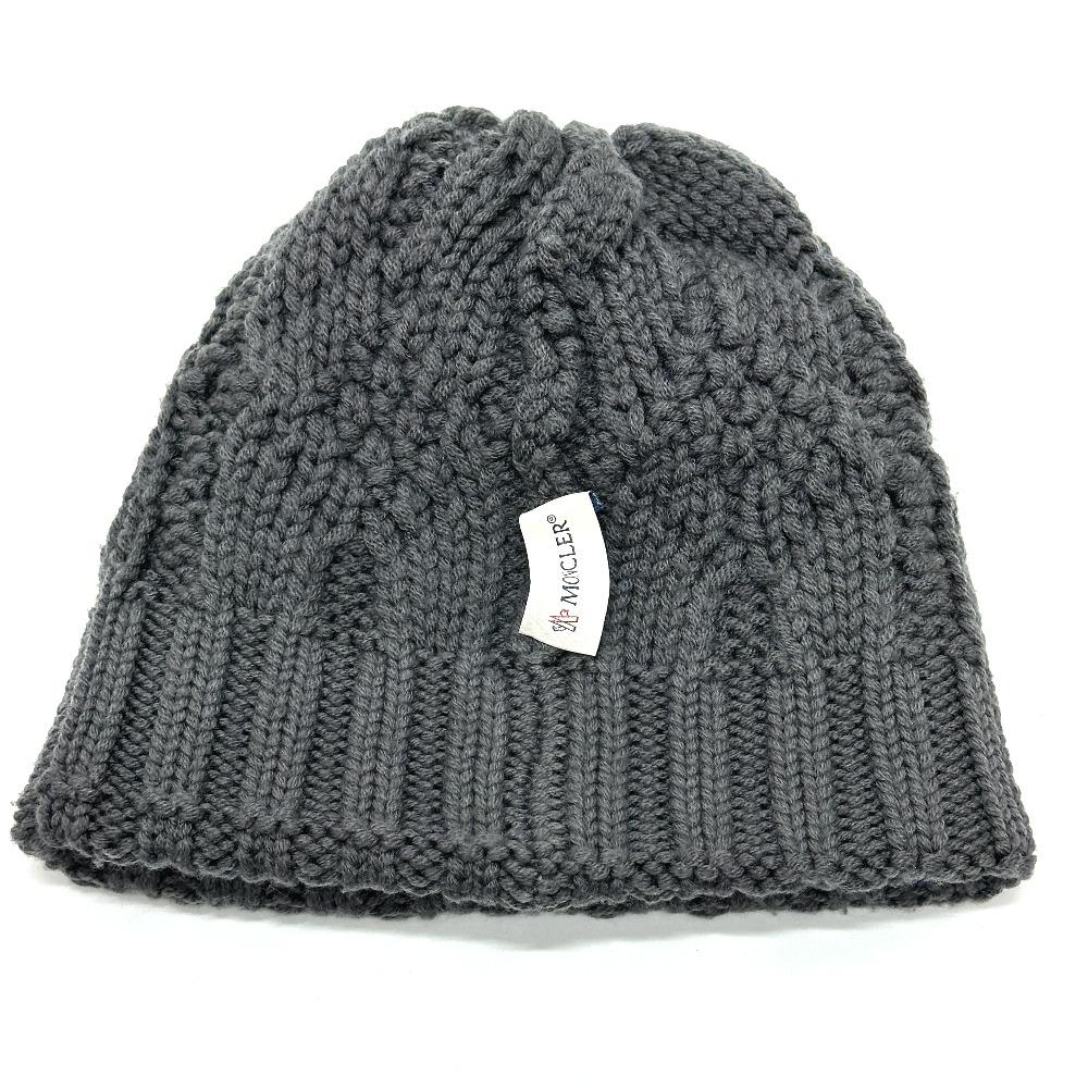 Moncler Logo Woven Apparel Knit Hat Wool Gray