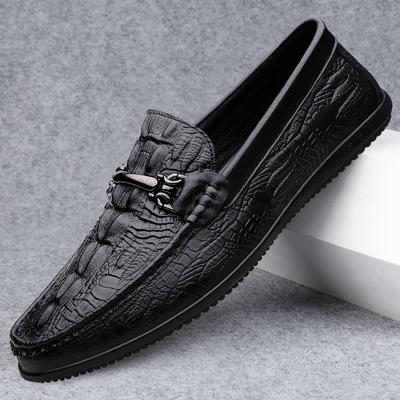Fashion Outdoor Lightweight Men's Casual Shoes Slip-on Walking Shoes Handmade Men Loafers Breathable Crocodile Pattern Man Driving Flats