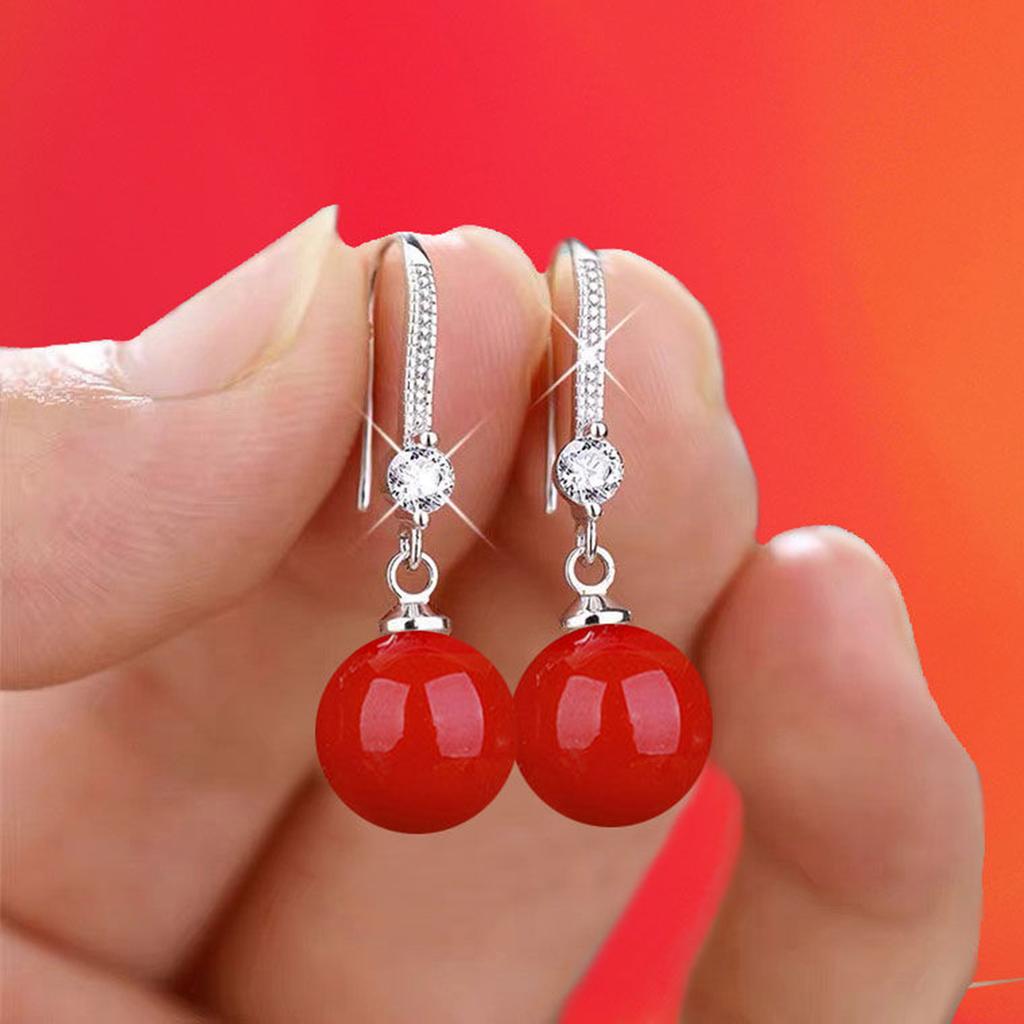 Women's Elegant Pearl Drop Earrings Sparkling Rhinestone Inlaid Hook Earrings for Wedding and Engagement