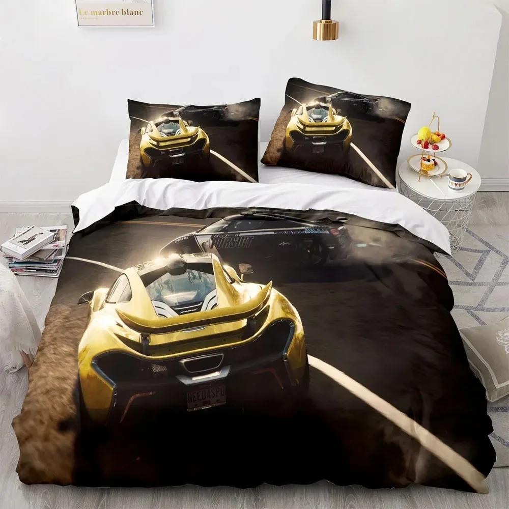 Sports Car King Queen Duvet Cover Cool Colorful Supercar Pattern Bedding Setfor Men Adult Race Car 3pcs Polyester Quilt Cover