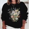 New Flower Hoodies Women Floral Oil Painting Y2K Sudaderas Long Sleeve Round Neck Vintage Boho Wild Flower Woman Sweatshirts