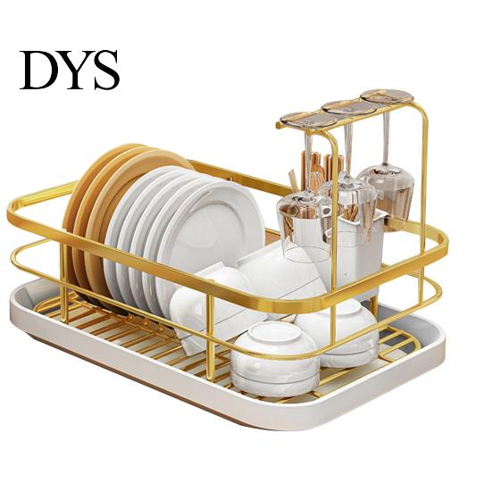 Drain Tray Dish Rack Plate Storage Large Capacity Rust-Resistant Adjustable Ventilated Rust-resistant Drainer Design Kitchen Counter Drying золотистый