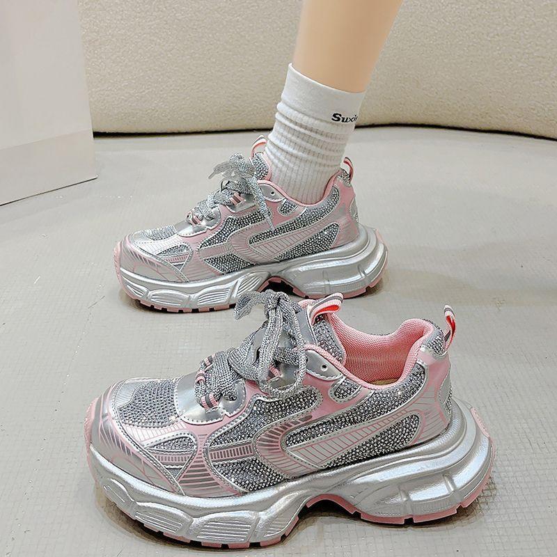 

Girls sports shoes spring and autumn new children s casual dad shoes versatile girls shiny rhinestone big children s single shoes 29 The inner length of the shoe is about 18.4cm рожевий