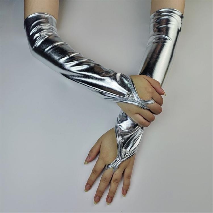 Glänzende Leder Fingerlose Lange Handschuhe für Formelle Veranstaltung Elegante Nachtclub Armstulpen für Erwachsene Bühnenauftritte