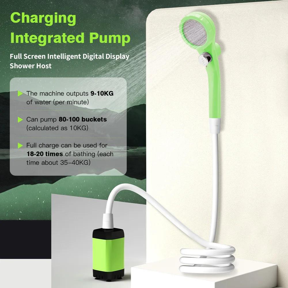 6000mAh Portable Camping Shower Pump Adjustable RV Outdoor Shower Kit Full Screen Intelligent Digital Display Shower Kit