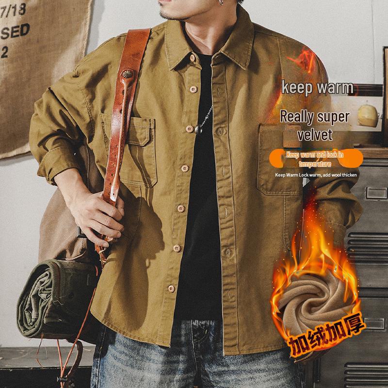 Herren Retro Schweres Arbeitshemd: Langärmige Jagdjacke im Oversize-Schnitt mit Samtfutter, Herbstlicher Coach-Stil.