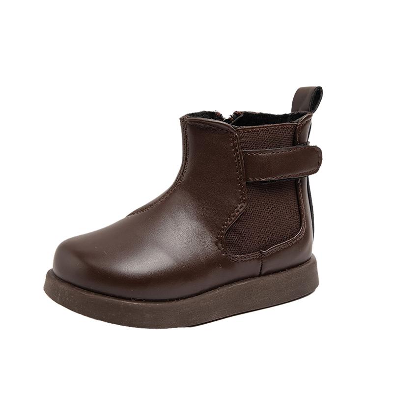 

Модные ботинки для девочек, однотонные детские короткие кожаные ботинки, нескользящие, с круглым носком, детские зимние теплые ботинки, повседневные, с боковой молнией 26 коричневый